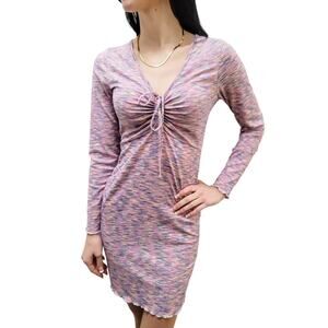 Lisa Says Gah Lotta Mini Dress Size M Berry Berry Long Sleeves Ruched Space Dye